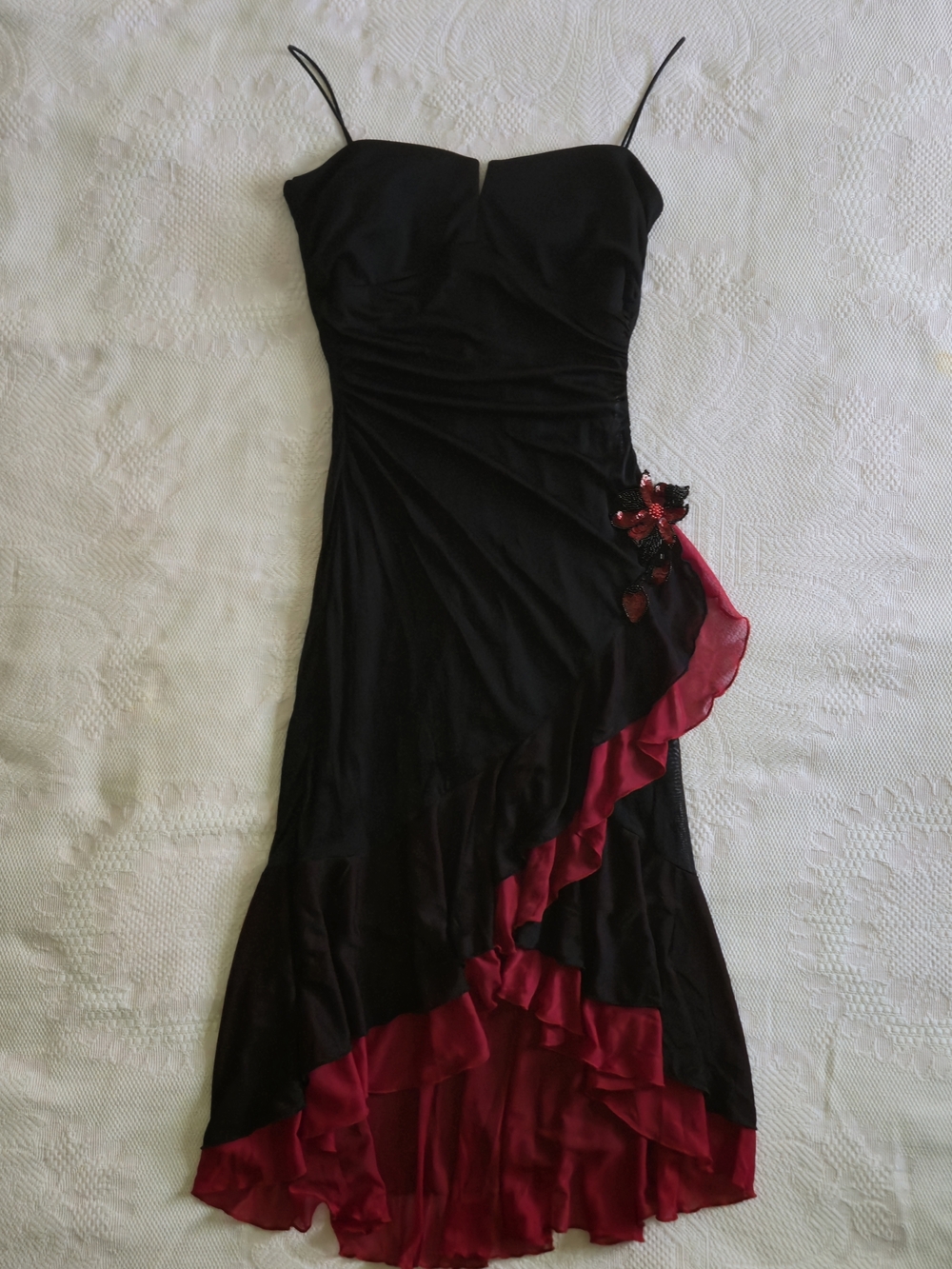 City Triangles Fairycore Black Dress Red Ruffle Asymmetrical Hem Size XS, S